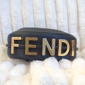 Fendi Black Leather Pouch with Gold Lettering